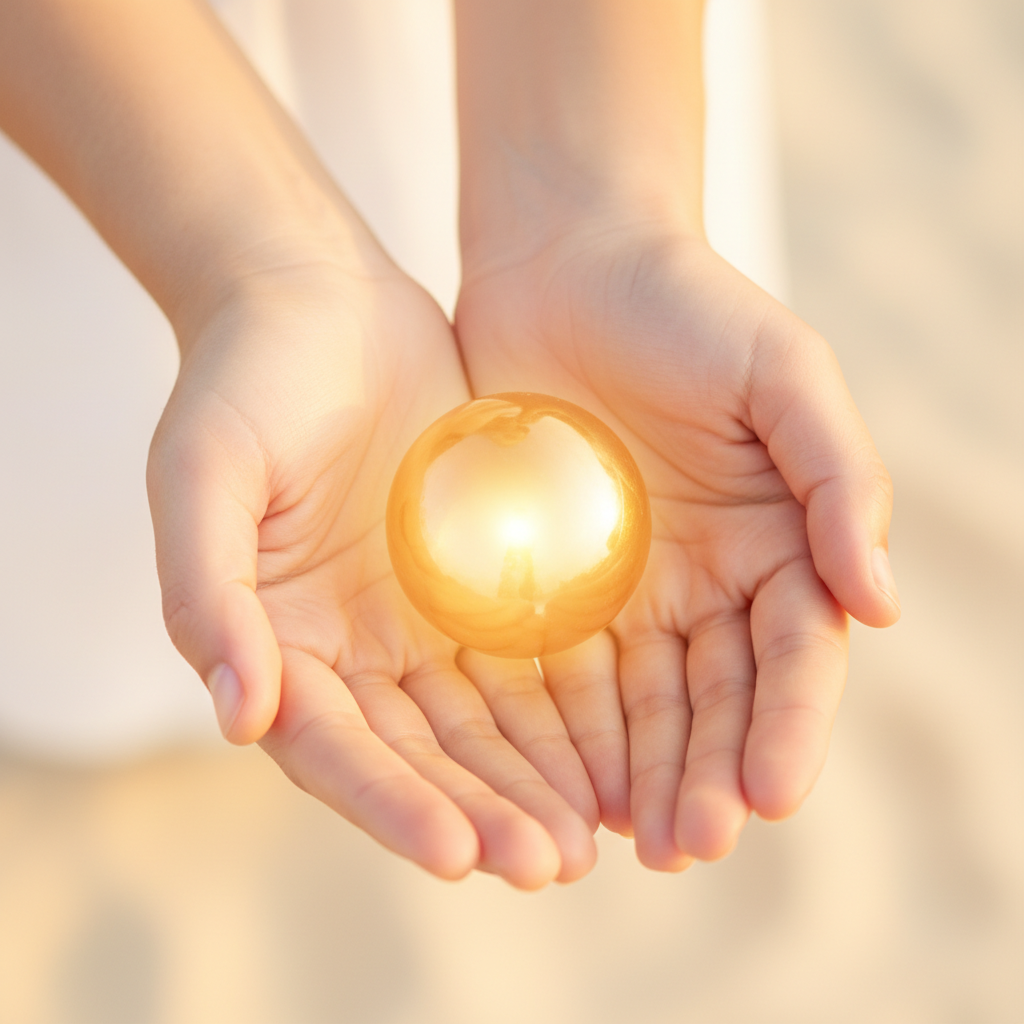 Gently cupped hands holding warm golden light — a symbol of healing and welcome
